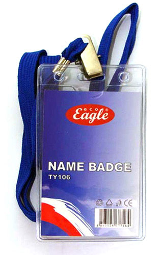 Бейдж Eco-Eagle пластиковий вертикальний з металевою защіпкою і шнурком 9 х 5,5 см, Карточка 5,5х8,3 TY-106