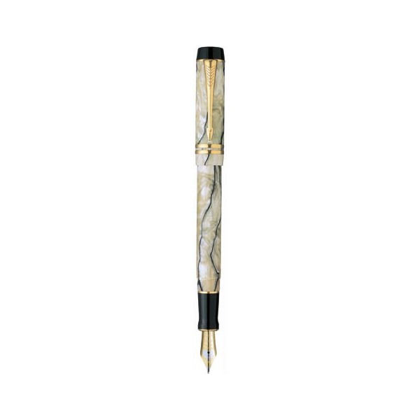 Ручка Parker, Паркер Duofold перо перламутрова, чорна, акрилове покриття  з елементами позолоти F86Ж