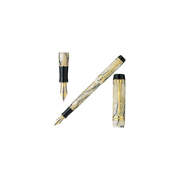 Ручка Parker, Паркер Duofold перо перламутрова, чорна, акрилове покриття  з елементами позолоти F86Ж