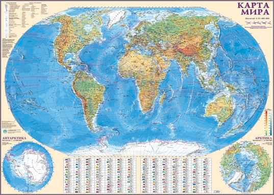 Карта світу - політична М1 : 32 000 000, 110 х 77 см, картон, планки