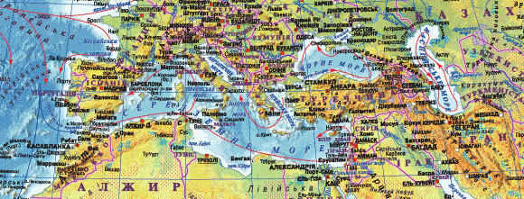 Карта світу - загальногеографічна М1 : 22 000 000, 160 х110 см, картон, лак, стінна