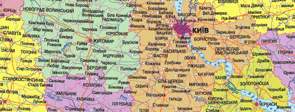 Карта України - адміністративний поділ М1 : 2 350 000, А2, 65 х 45 см, картон, ламінація