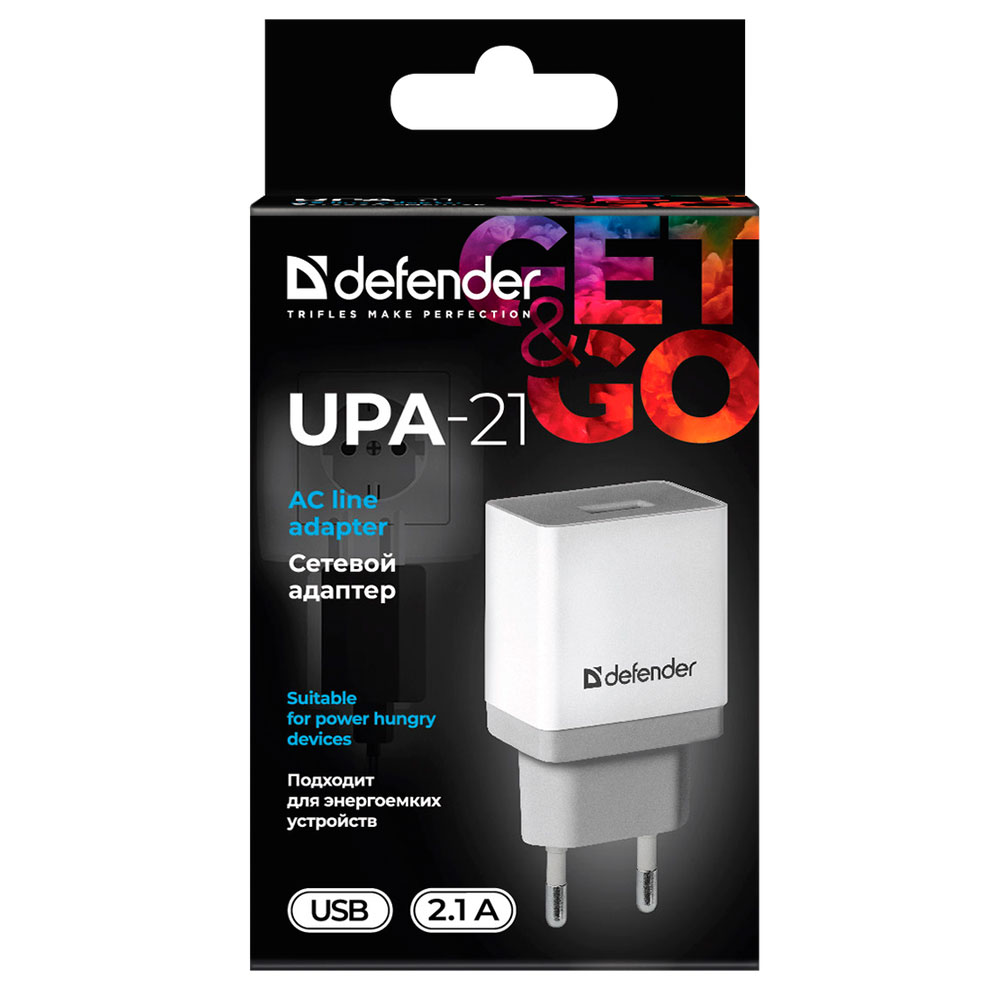 Мережевий зарядний пристрій Defender 1x USB, 5V/2.1A EPA-10