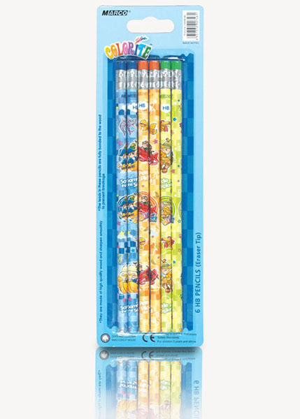 Набір чорнографітних олівців Marco Colorite HB, 6 штук, круглі з гумкою, у блістері 1000EB-6BL