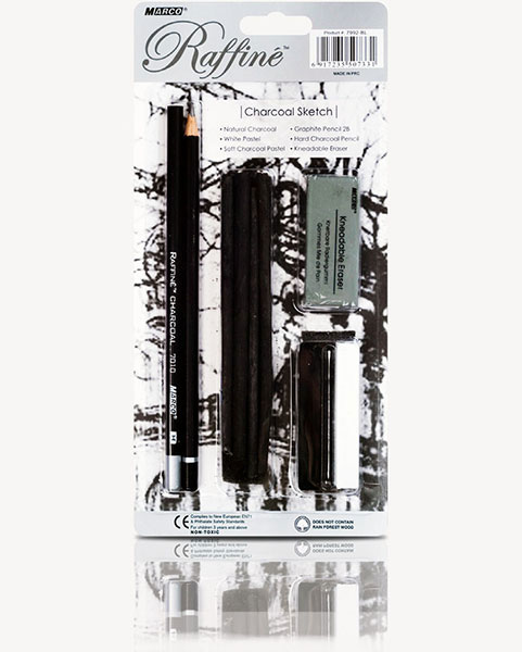 Набір художній Marco Raffine 2 графітні + H, 2В + ластик + 2 штуки пастелі масляної у блістері 7992 BL