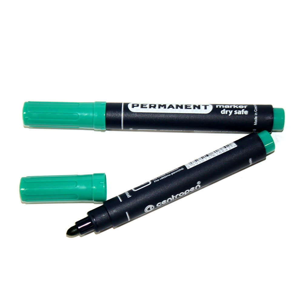 Маркер Centropen перманентний DrySafe товщина лінії 2,5 мм, колір зелений заокруглений пишучий вузол 8510/04