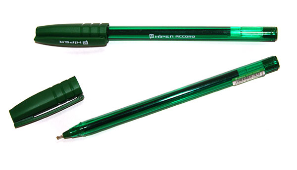 Ручка масляна Hiper Accord 0.7 мм, прозорий корпус, колір зелений HO-500