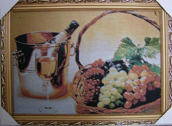 Гобелен у дерев'яній рамі 39 х 56 см "Натюрморт виноград з шампанським" D3956/L