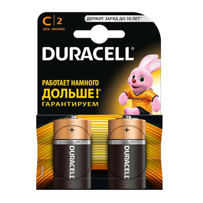 Батарейка Duracell C/LR14/MN1400 Alkaline, до 40% більше енергії, 2 штуки в упаковці