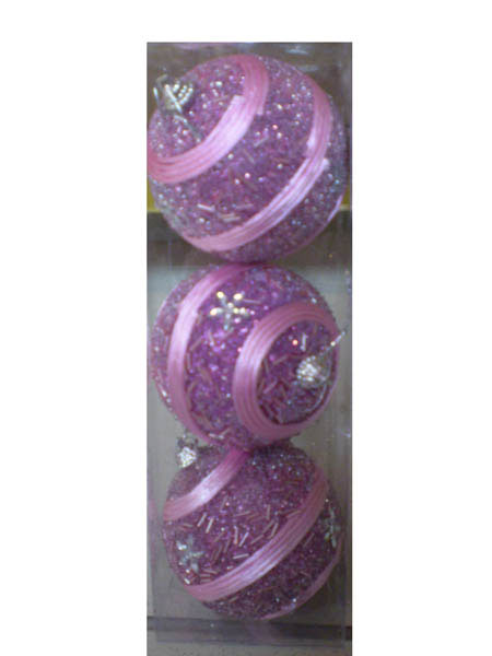 Набір з 3-х декоративних куль d = 8см в целулоїдній коробці, рожеві HZ38-3376
