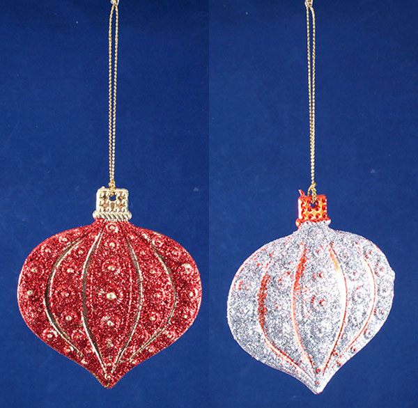 Підвіска h=10 см, ялинкова прикраса для новорічних свят, на європідвісі, колір срібно-червоний 630198B