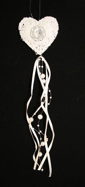 Підвіска "Серце" з стрічками і бусами,23х7см,з двостороннім декором,колір-білий,в п/п на європідвісі D415715