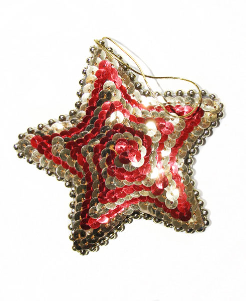 Новорічна підвіска у формі зірки червоно - золота, срібно - золота, 10см W3508R/S