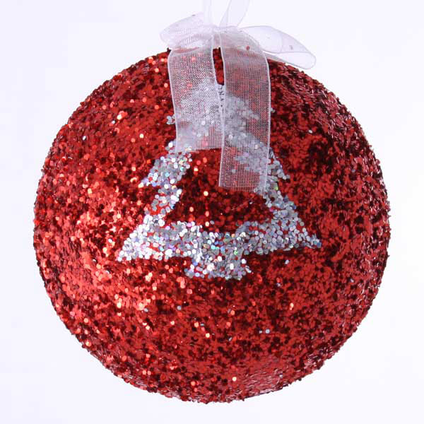 Куля ялинкова з пінопласту червона з візерунком сніжинка 9 см YCQ6754