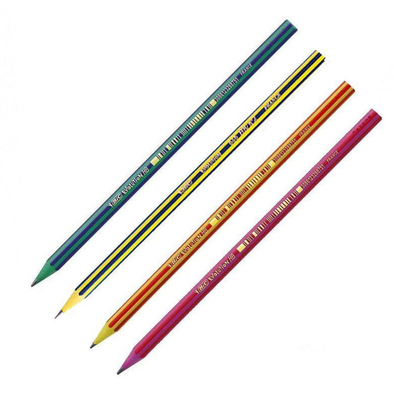 Олівець BIC Evolution Stripes, НВ з гумкою чорнографітний, корпус в смужку, асорті