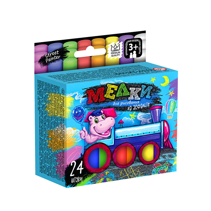 Крейда Danko Toys для малювання на асфальті тонка, 24 штуки, 8 кольорів в картонній коробці MEL-02-05U