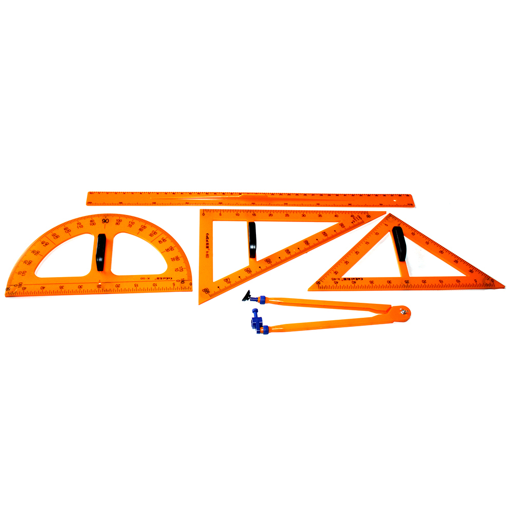 Набір класного інструменту: 2 трикутники, транспортир, циркуль, лінійка,  в ПВХ чохлі E-SBA-SET
