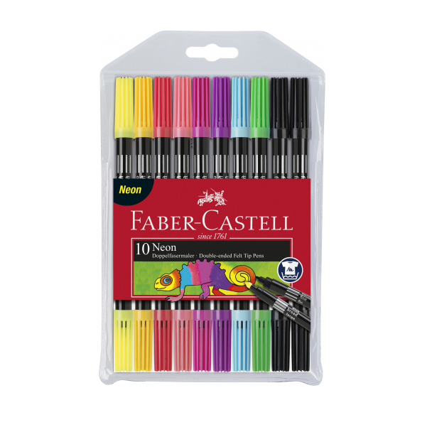 Фломастери Faber-Castell Fibre-tip 10 кольорів, двосторонні, неон 151109