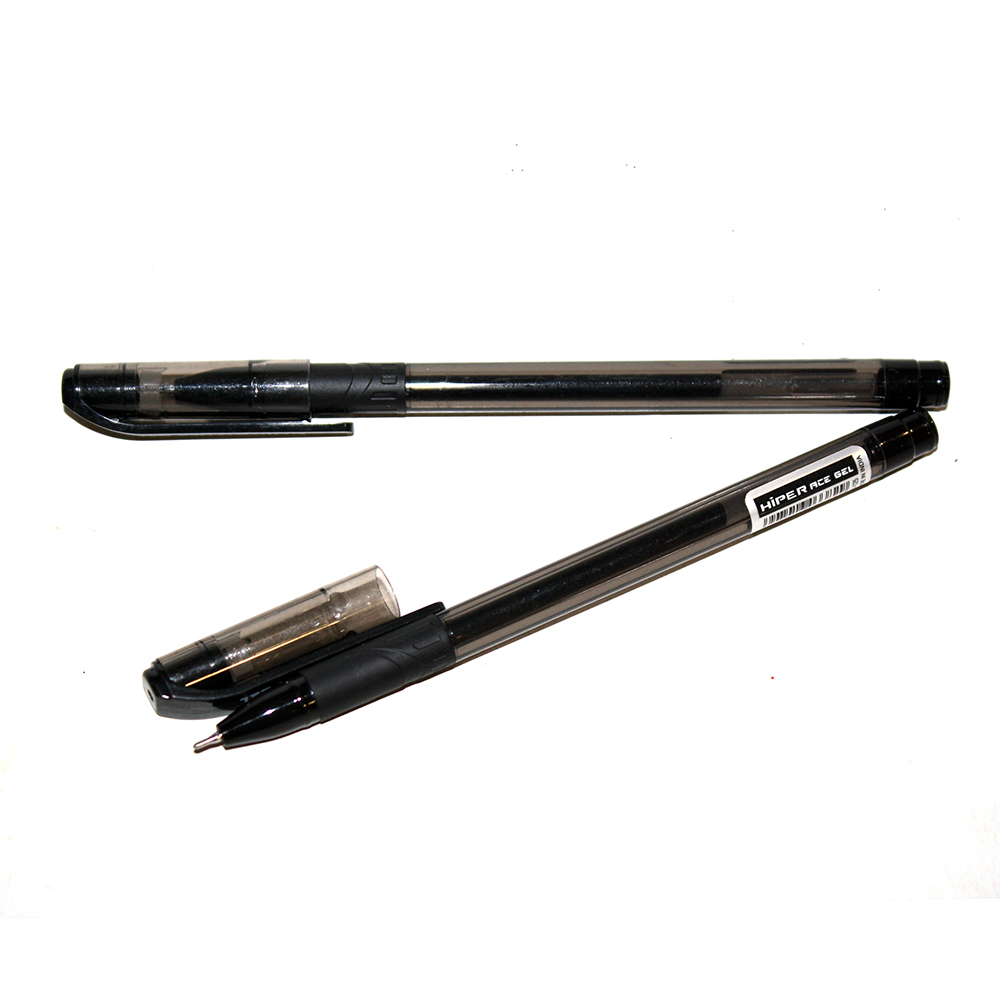 Ручка гелева Hiper Ace Gel 0,6 мм, прозора, гумова вставка, колір чорний HG-125