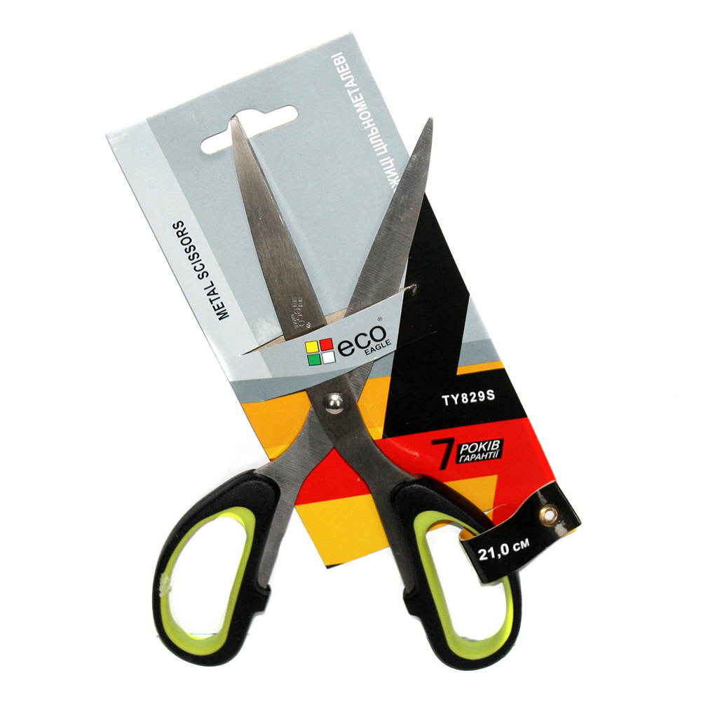 Ножиці офісні металеві Eco-Eagle, довжина 21 см, з гумовими вставками, пластик TY829S
