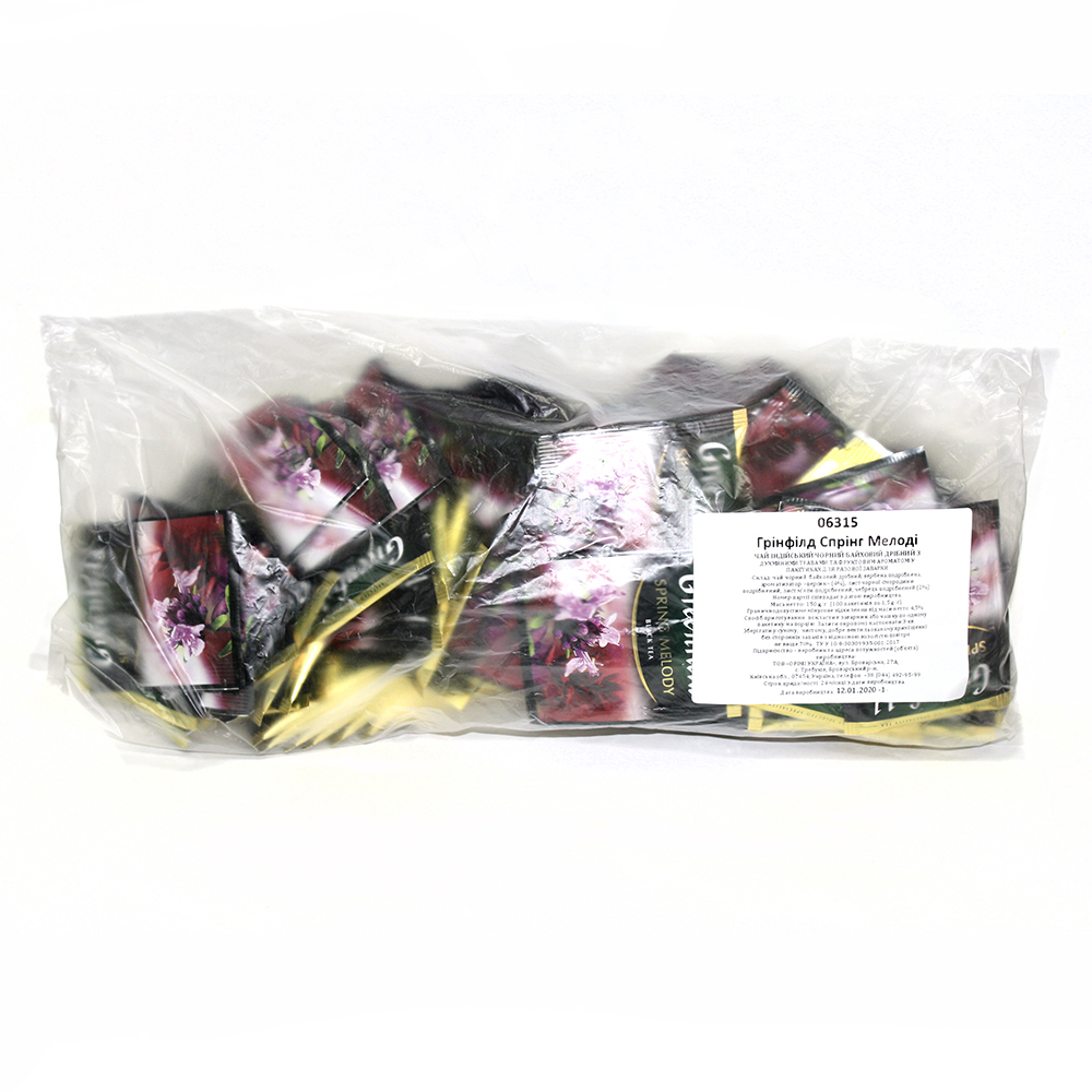 Чай Greenfield Спрінг Мелоді чорний 100 пакетів х 1,5 г з ароматом трав і фруктів