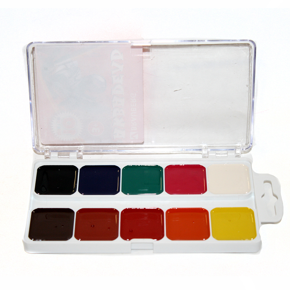 Фарба акварель медова Самсон 10 кольорів, без пензлика, пластикова коробка 190550