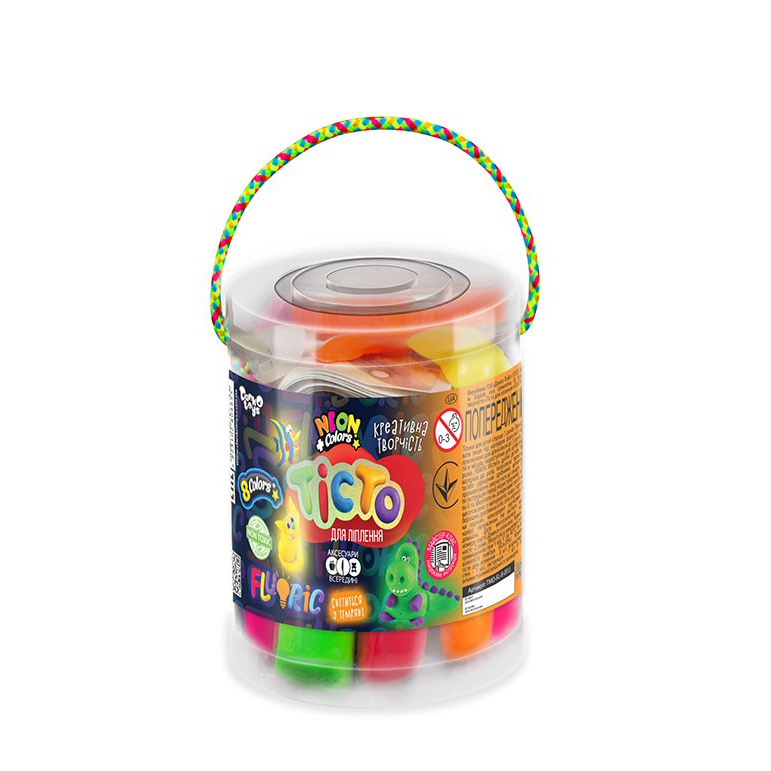 Набір креативної творчості Danko Toys "Тісто для ліпки Fluoric" 8 кольорів, пластикове відро 3+ TMD-FL-8-01U