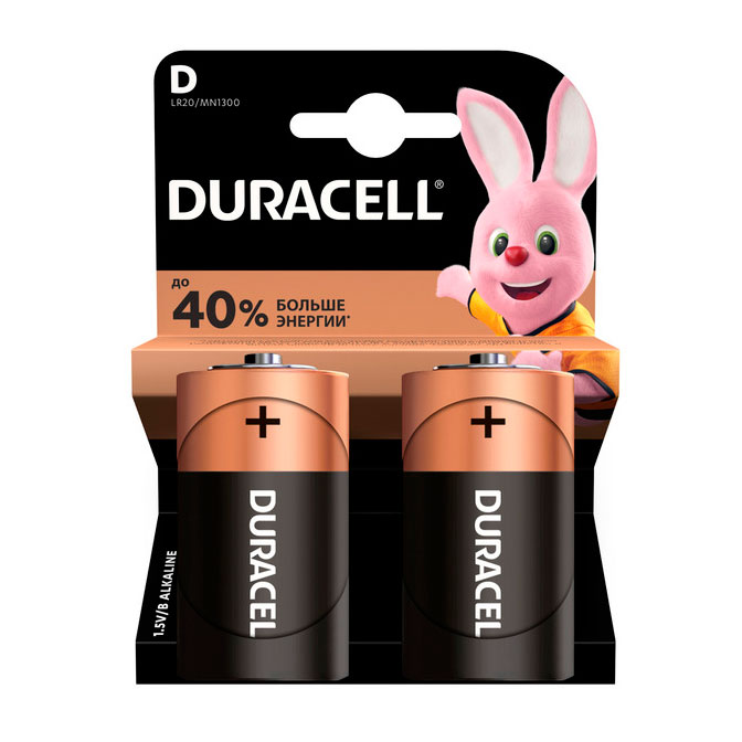 Батарейка Duracell LR20/MN1300 Alkaline, до 40% більше енергії, 2 штуки в упаковці, ціна за упаковку