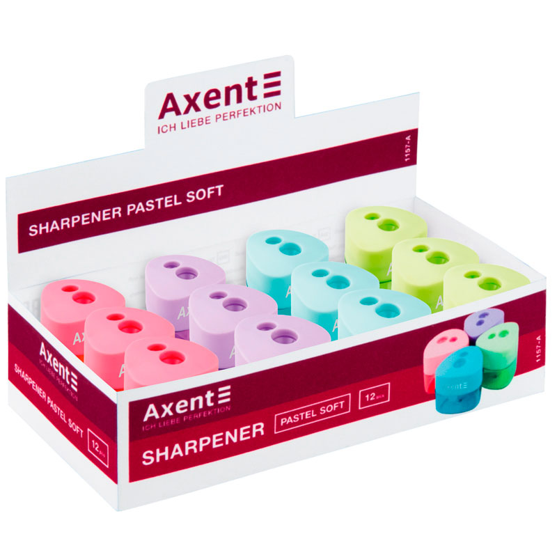Точилка Axent з контейнером Pastel Soft, два отвори, колір асорті 1157-A