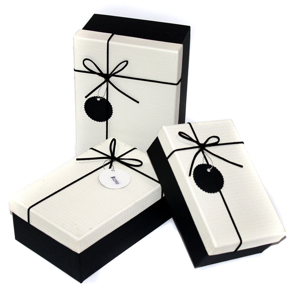 Набір коробок для подарунків, 3 штуки, прямокутні 23 х 16 х 9,5 см, колір біло-чорний