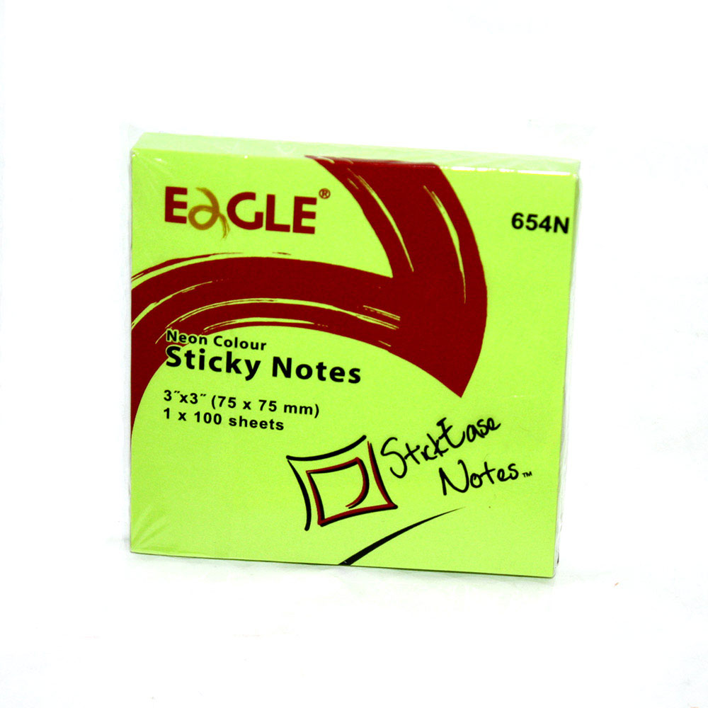 Папір для запису Eagle з клейкою смужкою 75 х 75 мм, 100 аркушів неонові кольори 654N