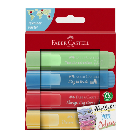Маркер Faber-Castell, набір 4 штуки, Textliner Pastel у картоні 254625