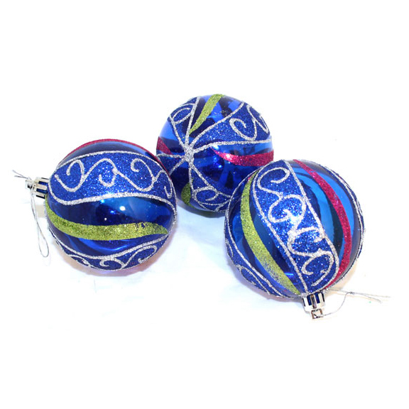 Підвіска Куля d=8 cм, набір з 3-х штук,ялинкова прикраса для новорічних свят,колір синій HV8006-ST01BL
