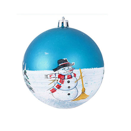 Підвіска Куля d=10 см, ялинкова прикраса для новорічних свят, малюнок синій, матеріал пластик N1-1001S2010-4SN-BL