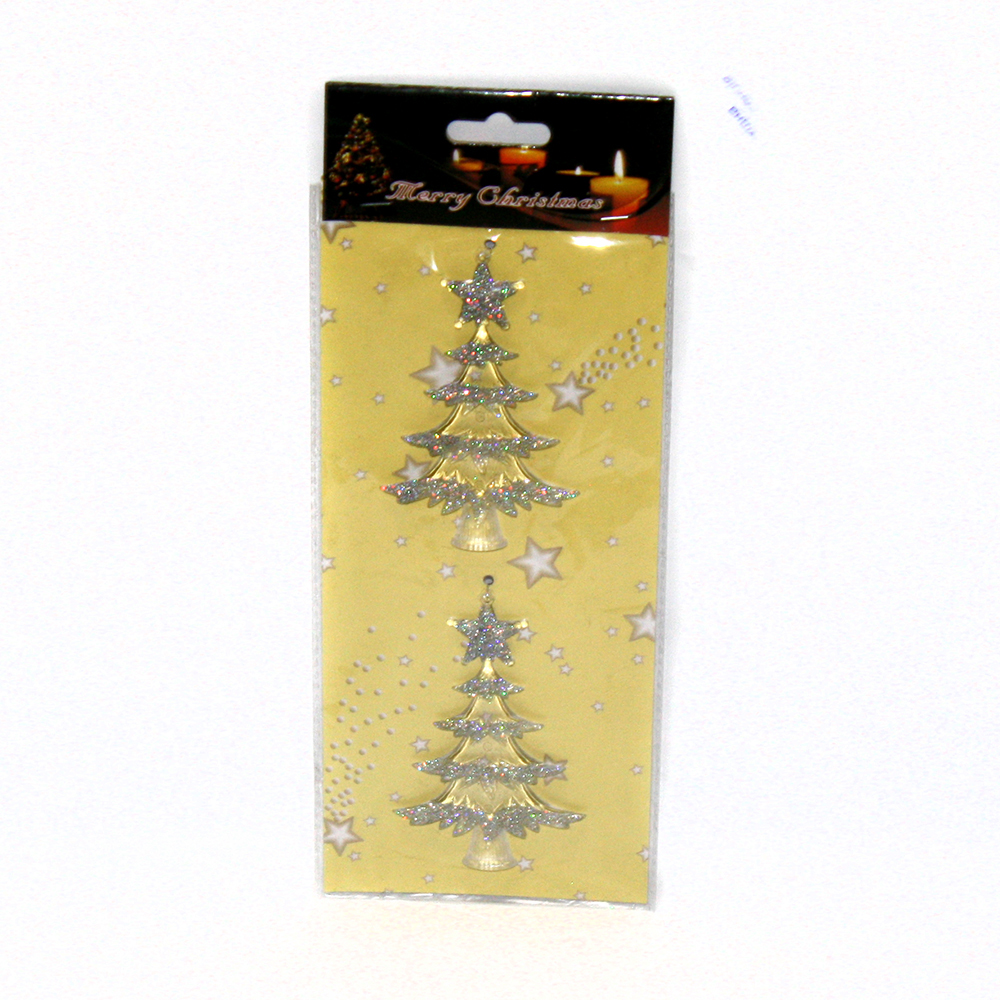 Набір новорічних підвісок ялинок 10 см з срібним декором, 2 штуки в упаковці YK7285 /2