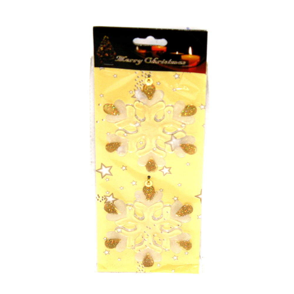Набір новорічних підвісок сніжинок 10 см з золотим декором, 2 штуки в упаковці YK7277/1