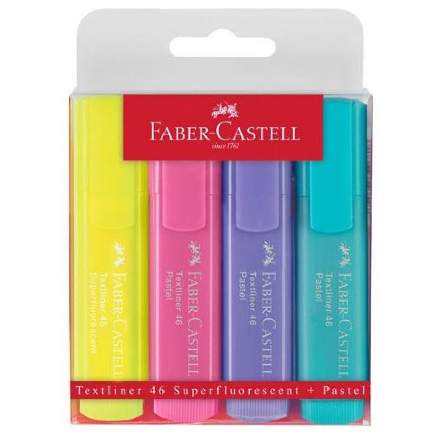 Маркер Faber-Castell, набір 4 штуки, Textliner Pastel у пластиковій упаковці 154610