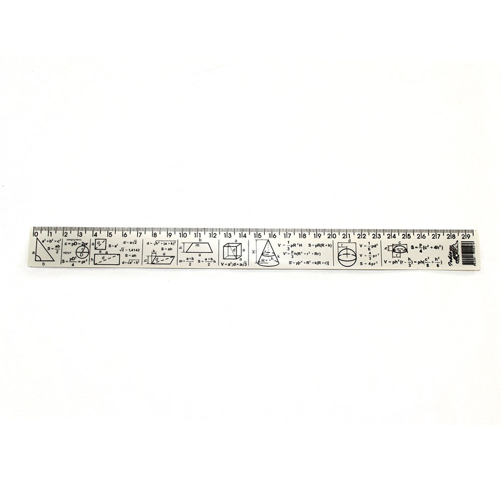 Лінійка 30 см з геометричними фігурами та формулами, пластмасова, непрозора, друкована 0086