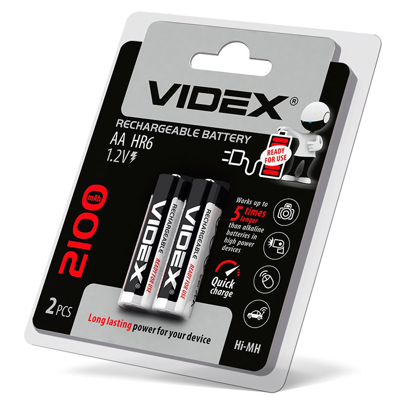 Акумулятор Videx HR6/AA 600 mah 1,2 v 2 штуки в упаковці, під блістером 291857