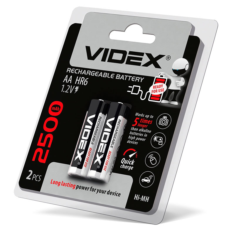 акумулятор Videx HR6/AA 2500 mah 1,20 v 2 штуки в упаковке, под блистером 291802