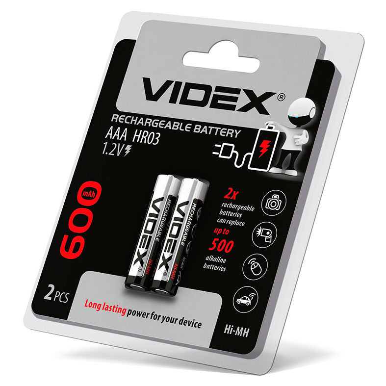 Акумулятор Videx HR03/AAA 600 mah 1,2 v 2 штуки в упаковці, під блістером 291826