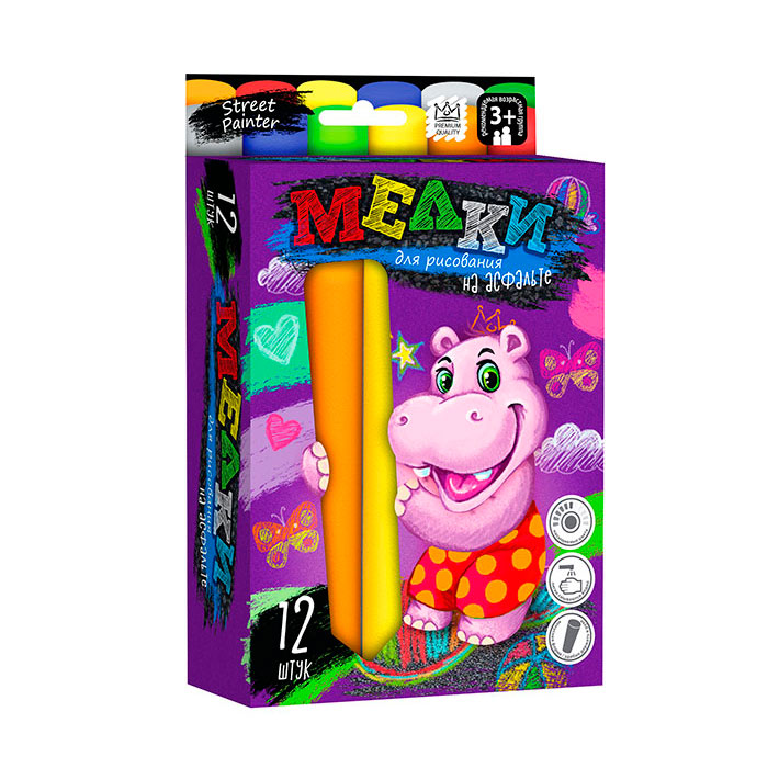 Крейда Danko Toys для малювання на асфальті велика, 12 кольорів в картонній коробці MEL-01-06U
