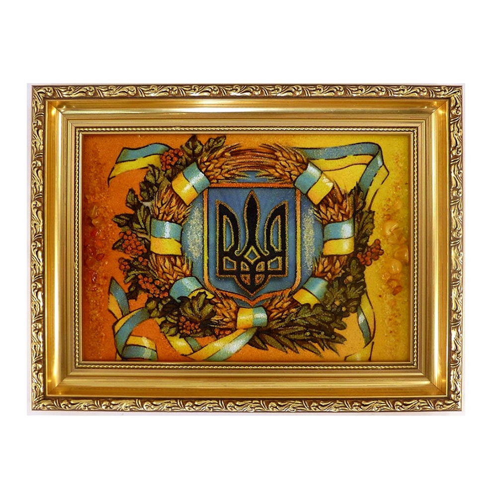 Картина із янтарем Гранд Презент Герб України 15 х 20 см Г-12