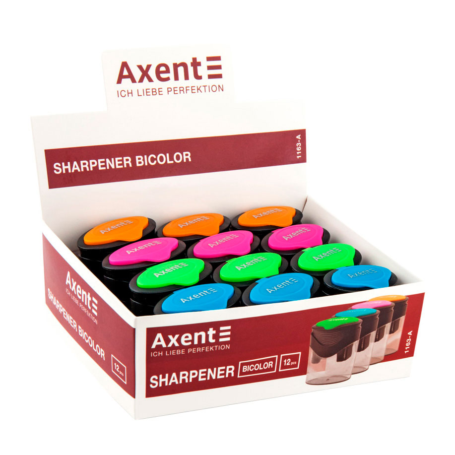 Точилка Axent з контейнером BiColor, два отвори, колір асорті 1163-A