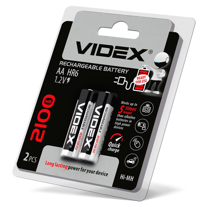 Акумулятор Videx HR6/AA 2100 mah 1,2 v 2 штуки в упаковці, під блістером 291796