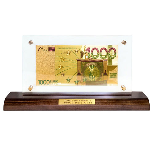 Банкнота із золотим напиленням Гранд Презент на підставці "1000 EURO"  18 х 14,3 х 6 см ГП60075