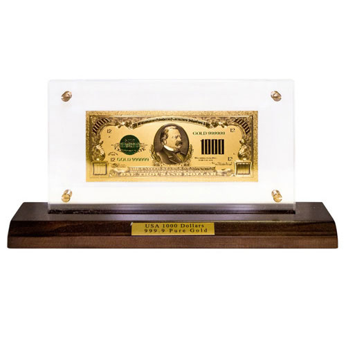 Банкнота із золотим напиленням Гранд Презент на підставці "1000 USD"  18 х 14,3 х 6 см ГП60076