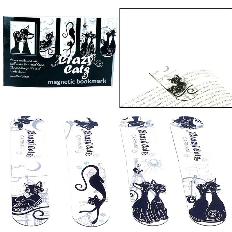 Закладки для книг магнітні Carmani Чорно-білі коти 4 штуки в упаковці 2 х 5,5 см 013-4140