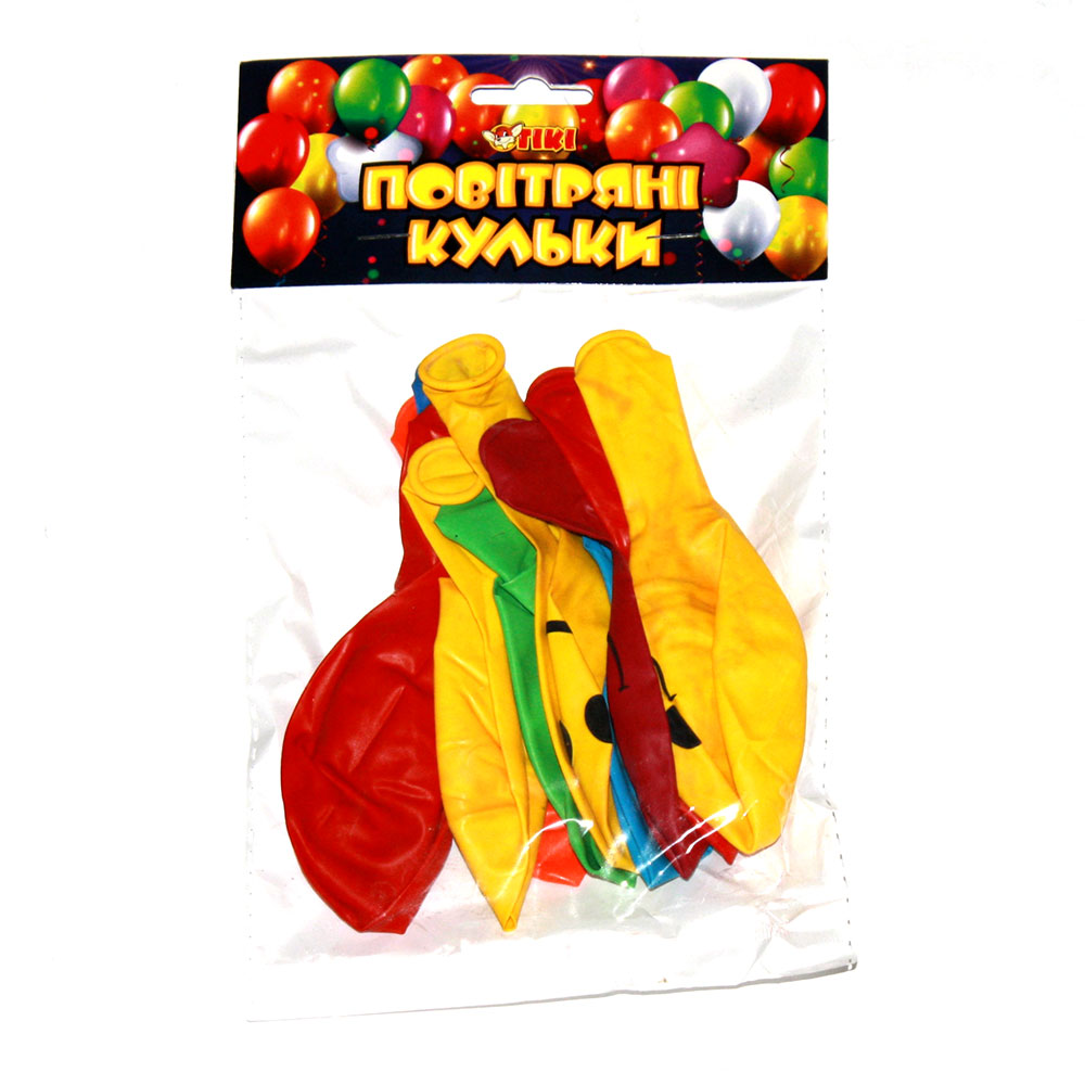 Повітряні кульки Tiki 12" кольорові "Смайл", 10 штук в упаковці ТК-53515