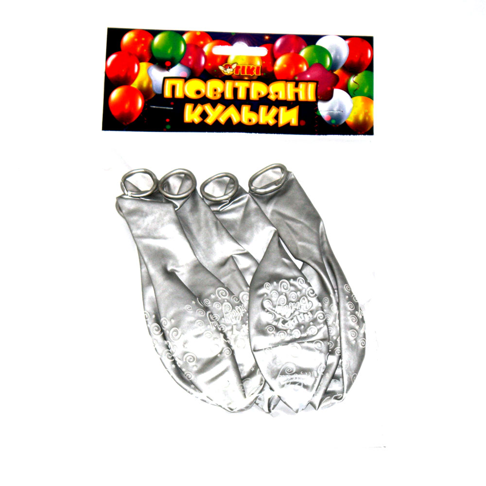 Повітряні кульки Tiki 12" "Happy Birthday" металік срібні, 5 штук в упаковці ТК-53536